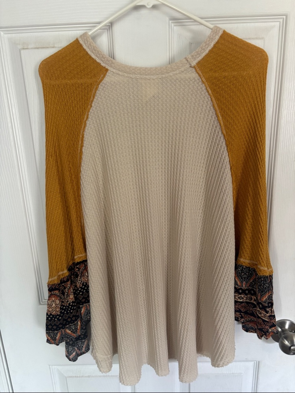 Blu Pepper Cream & Mustard Waffle Knit Tunic with Patterned Boho sleeves - Picture 7 of 7